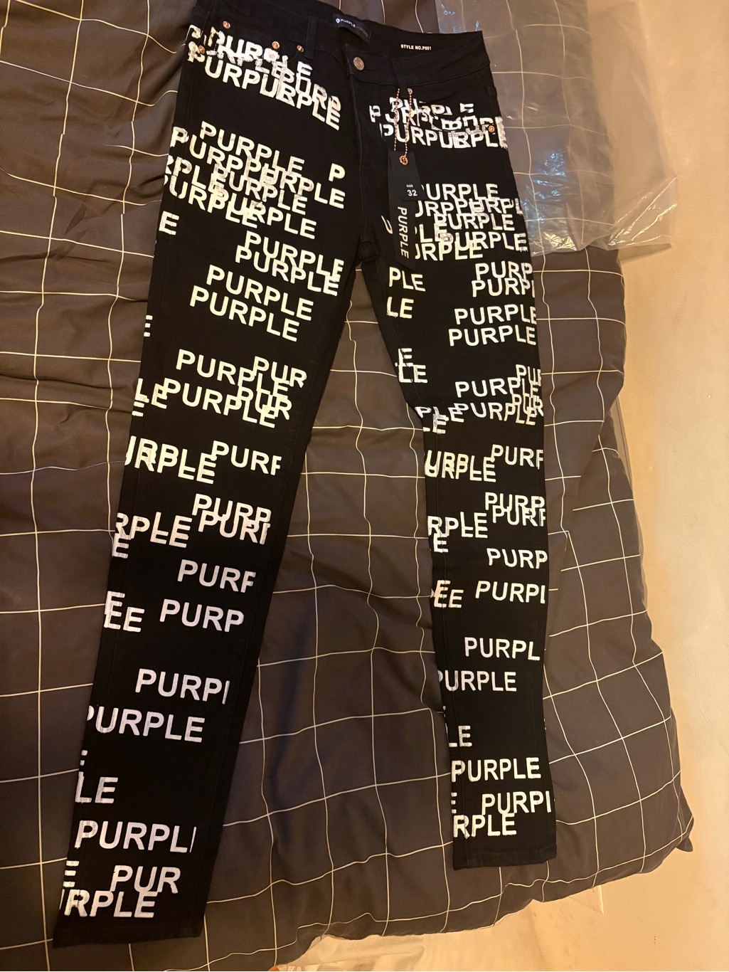 Black 'Purple' Jeans All Over Print Black Tag Size 33 Brand New